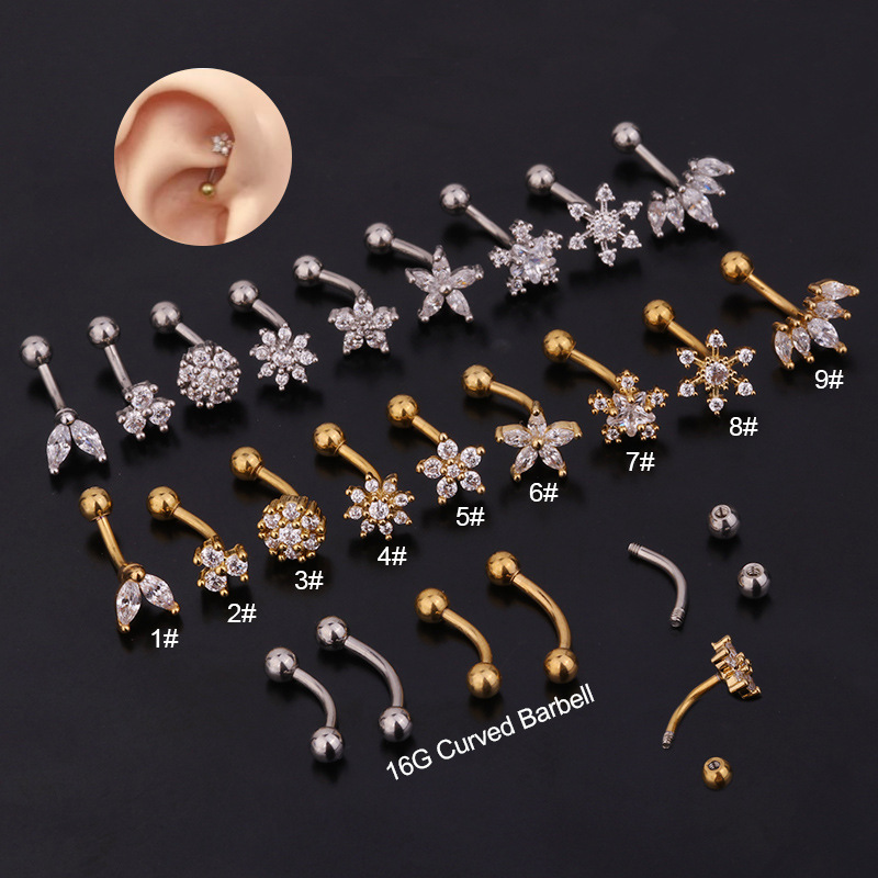 Zoor Body Jewelry - 1PC Bloem Kroon CZ Wenkbrauw Ring