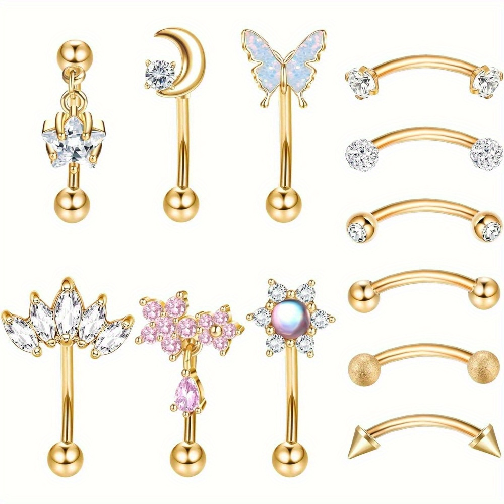 Eyebrow Curved Barbell - Florideco 1PC Rvs Rook Piercing Sieraden