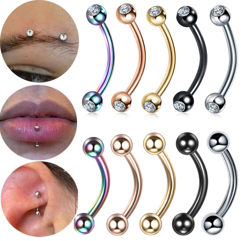 Eyebrow Curved Barbell - 1PC Staal CZ Wenkbrauw Banaan Piercings
