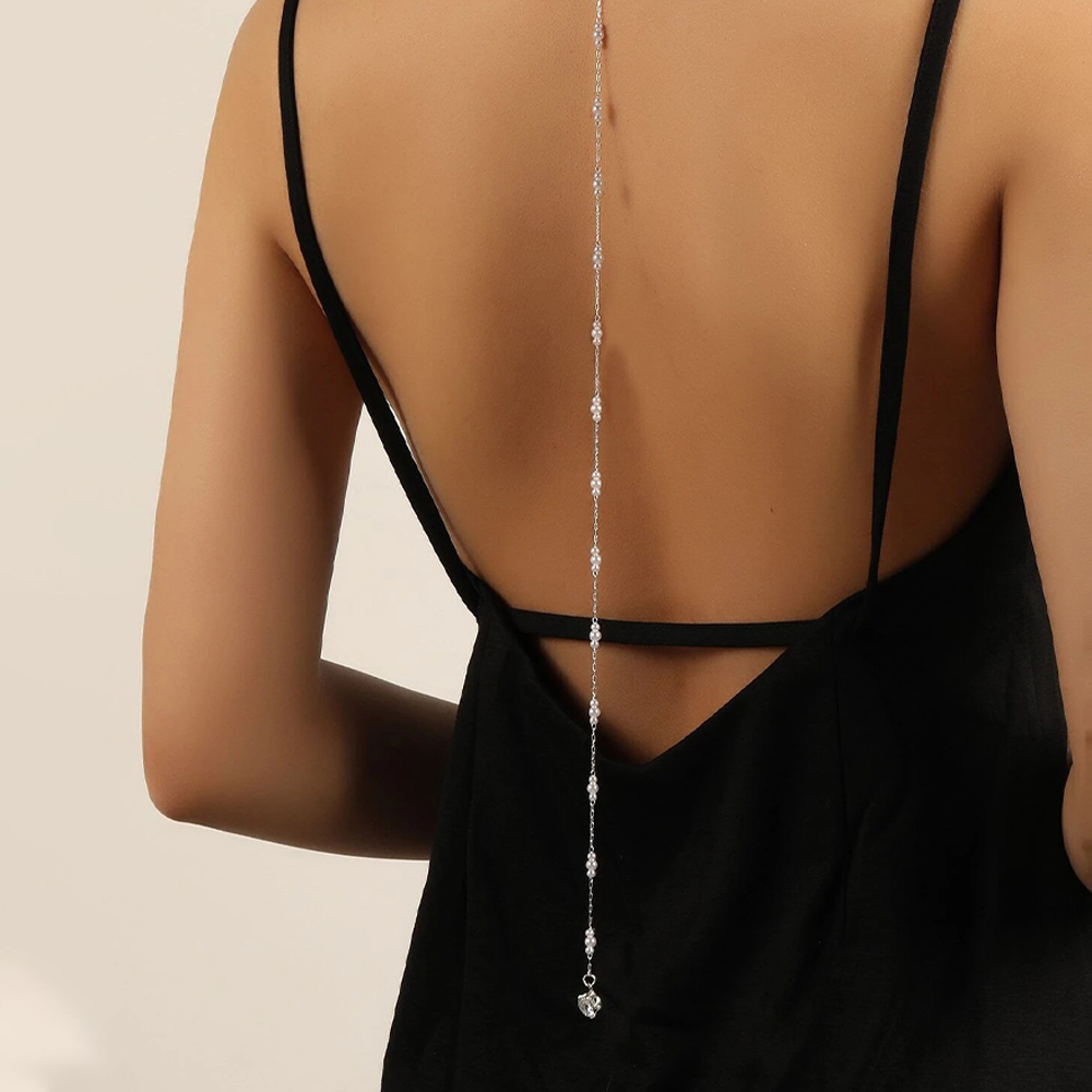 Body Jewelry Back - Luxe Bruids Ronde Strass Parel Ketting