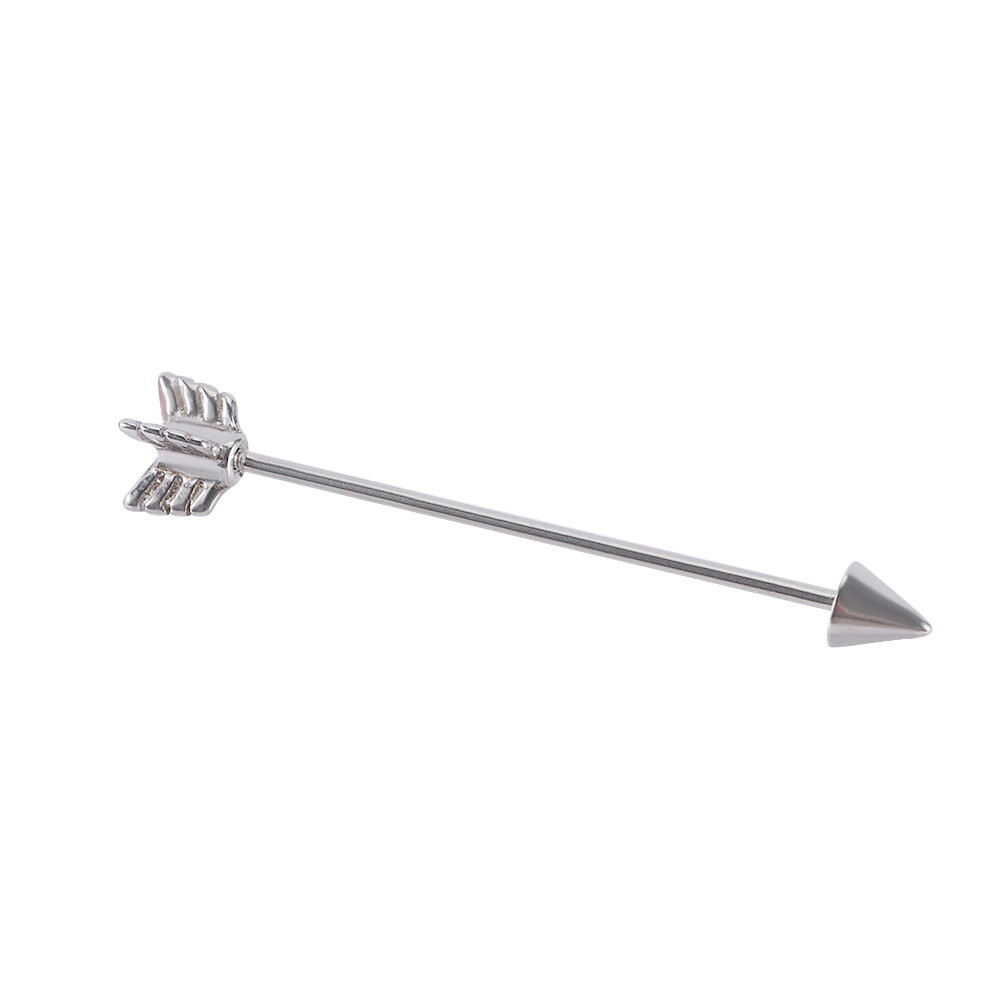 Industrial Barbell Long - Schroefoorring van lang roestvrij staal, zilverkleurig,