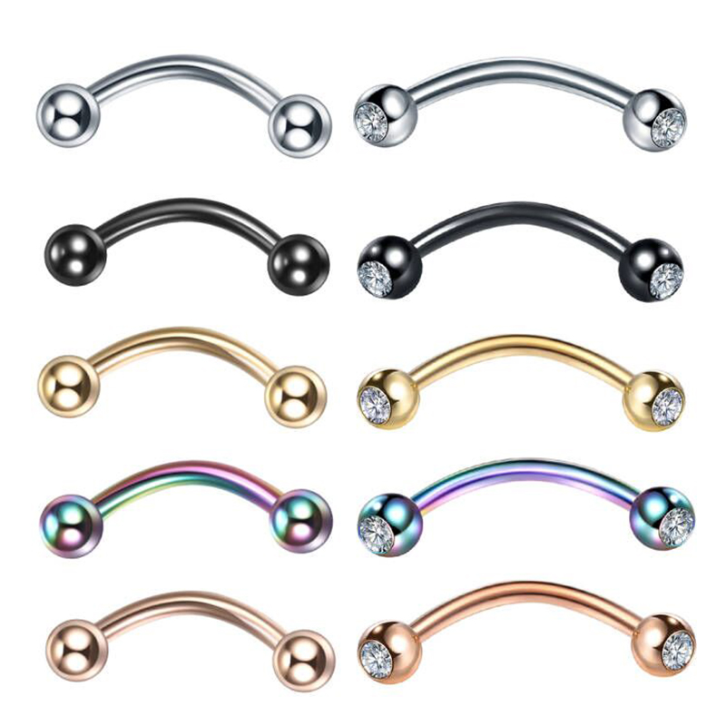 Eyebrow Curved Barbell - 1 Stuk Roestvrij Staal Kristal Wenkbrauw
