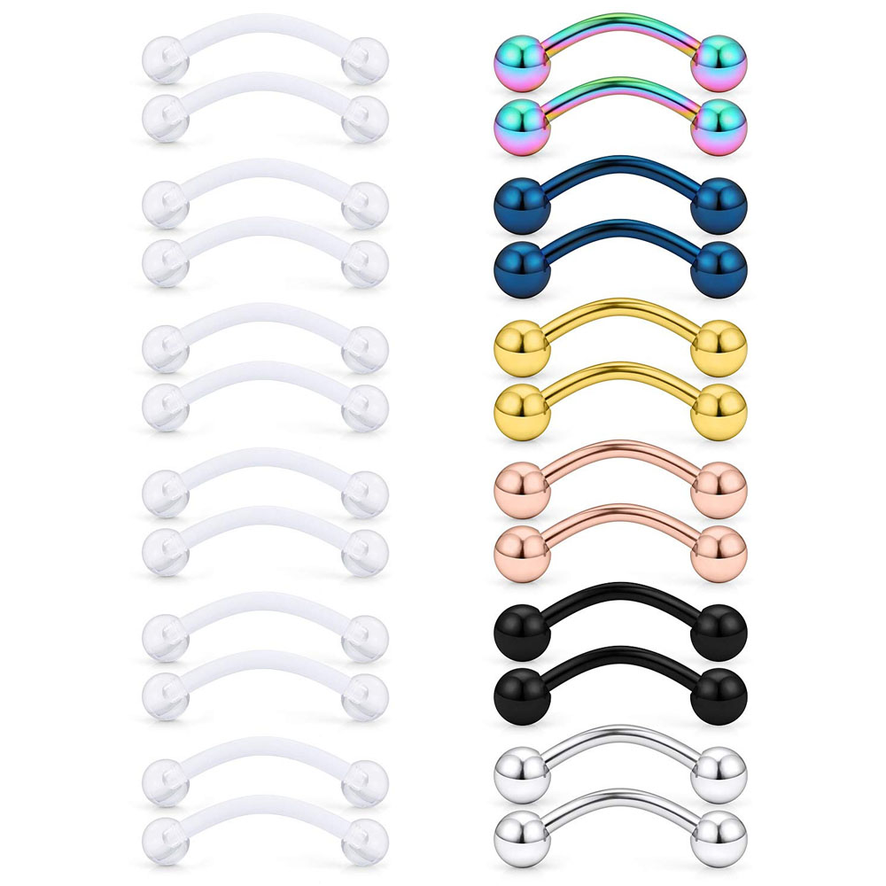Eyebrow Curved Barbell - 16G Heldere Acryl Bioflex Roestvrij Staal