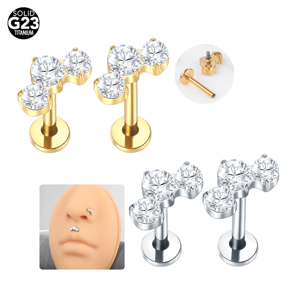 Zoor Body Jewelry - 1/5 Stuks Titanium Piercings Cz Labret