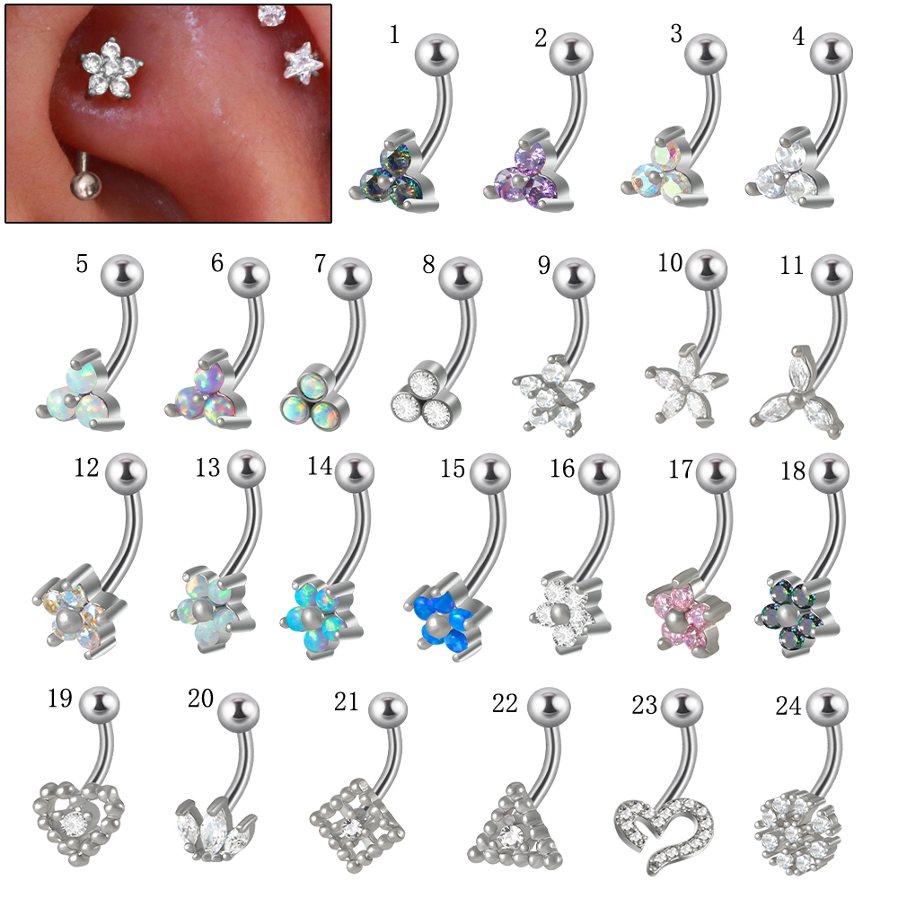 Eyebrow Curved Barbell - 1Pc G23 Titanium 16G Crystal Bloem