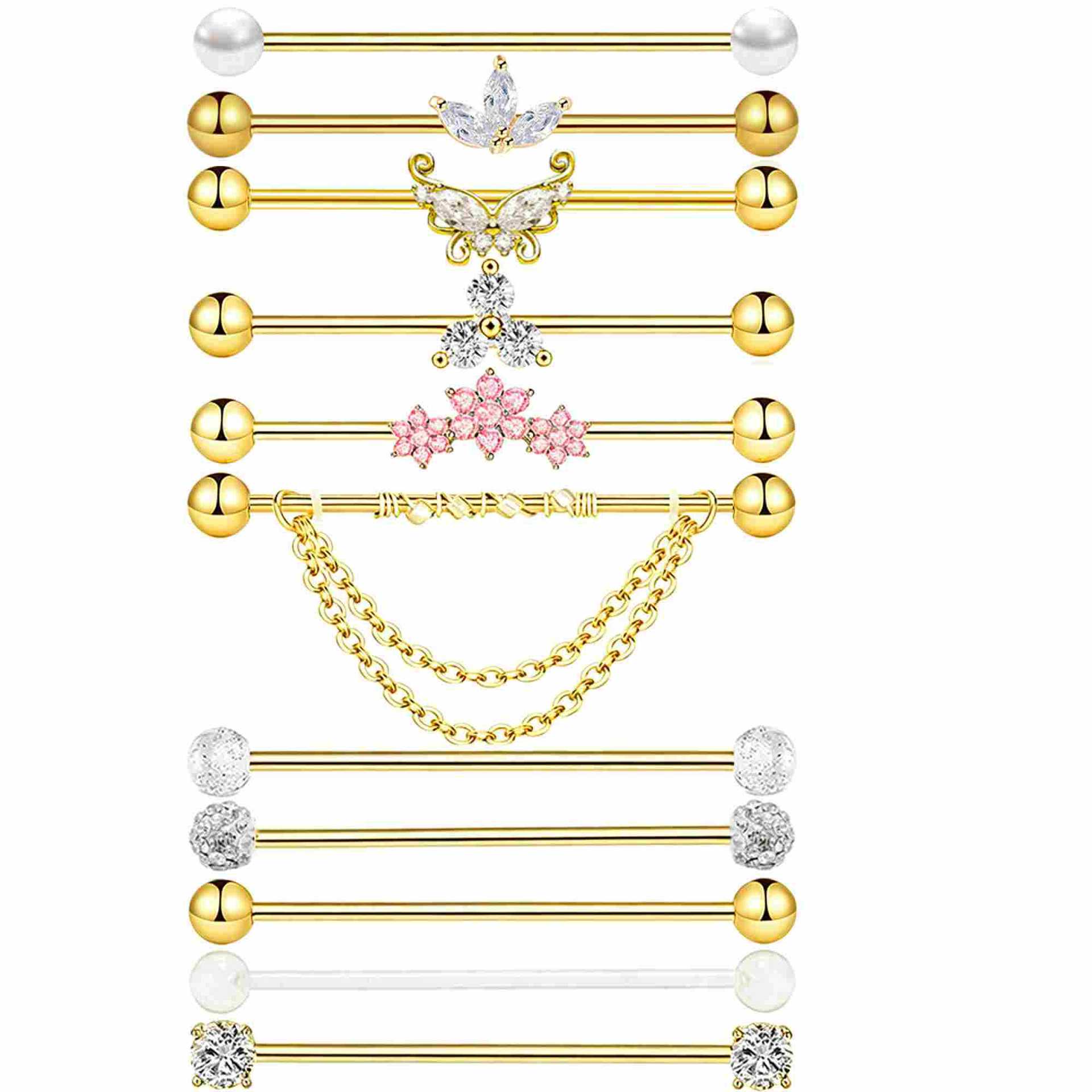 Body Jewelry Barbell - Vergulde industriële piercing sieraden 38mm roestvrijstalen