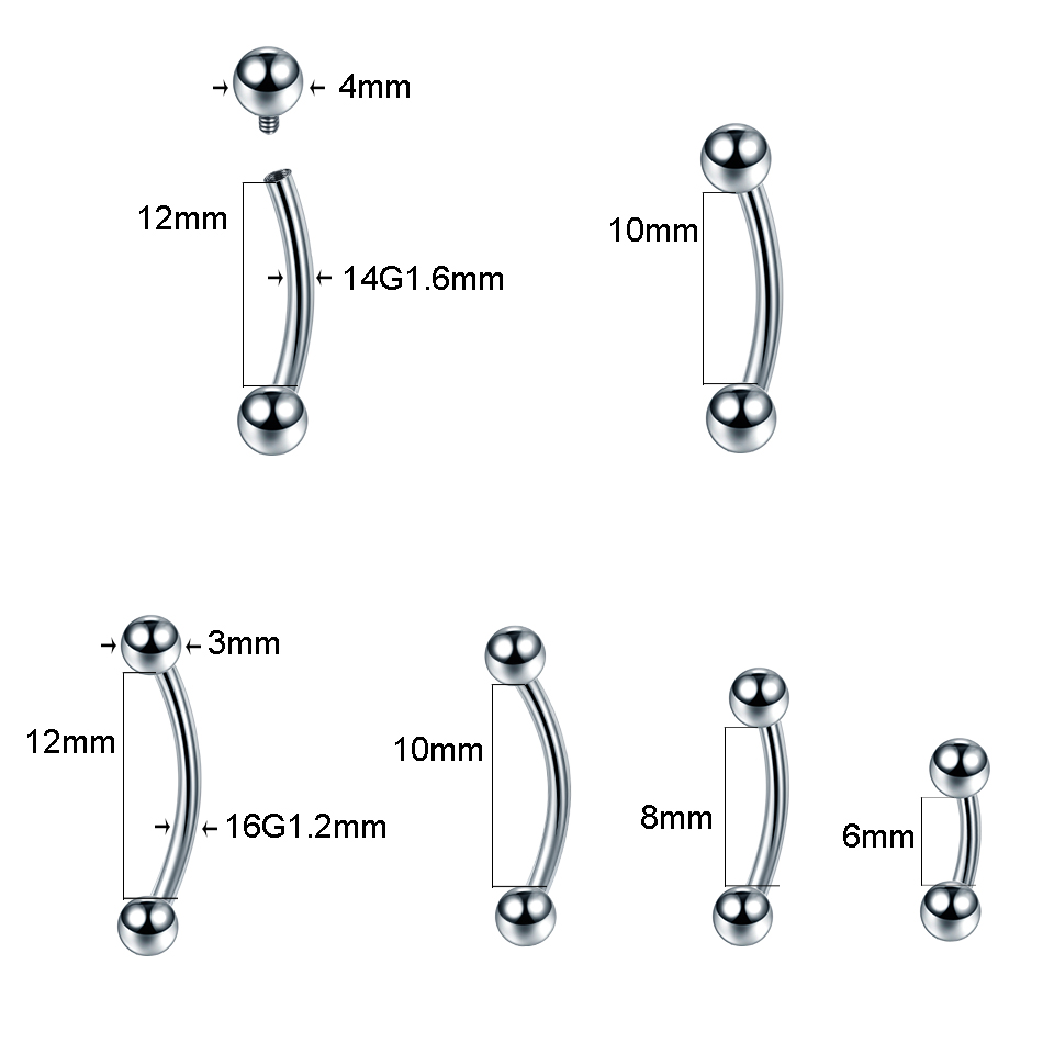 1 PC 100% Titanium Wenkbrauw P - Eyebrow Curved Barbell recensie en prijs