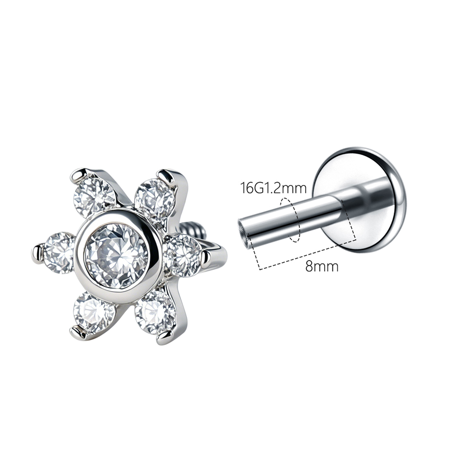 1Pc Rvs Bloem Zirkoon Helix St - Zoor Body Jewelry recensie en prijs