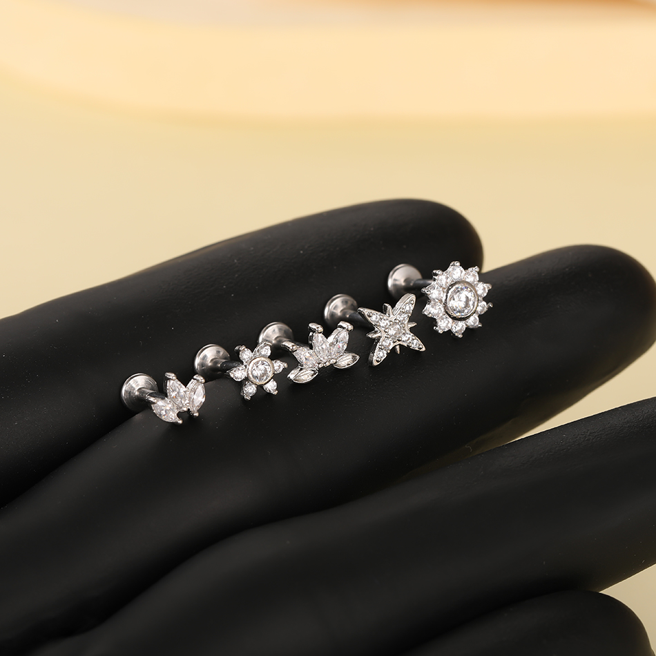 1Pc Rvs Bloem Zirkoon Helix St - Zoor Body Jewelry recensie en prijs
