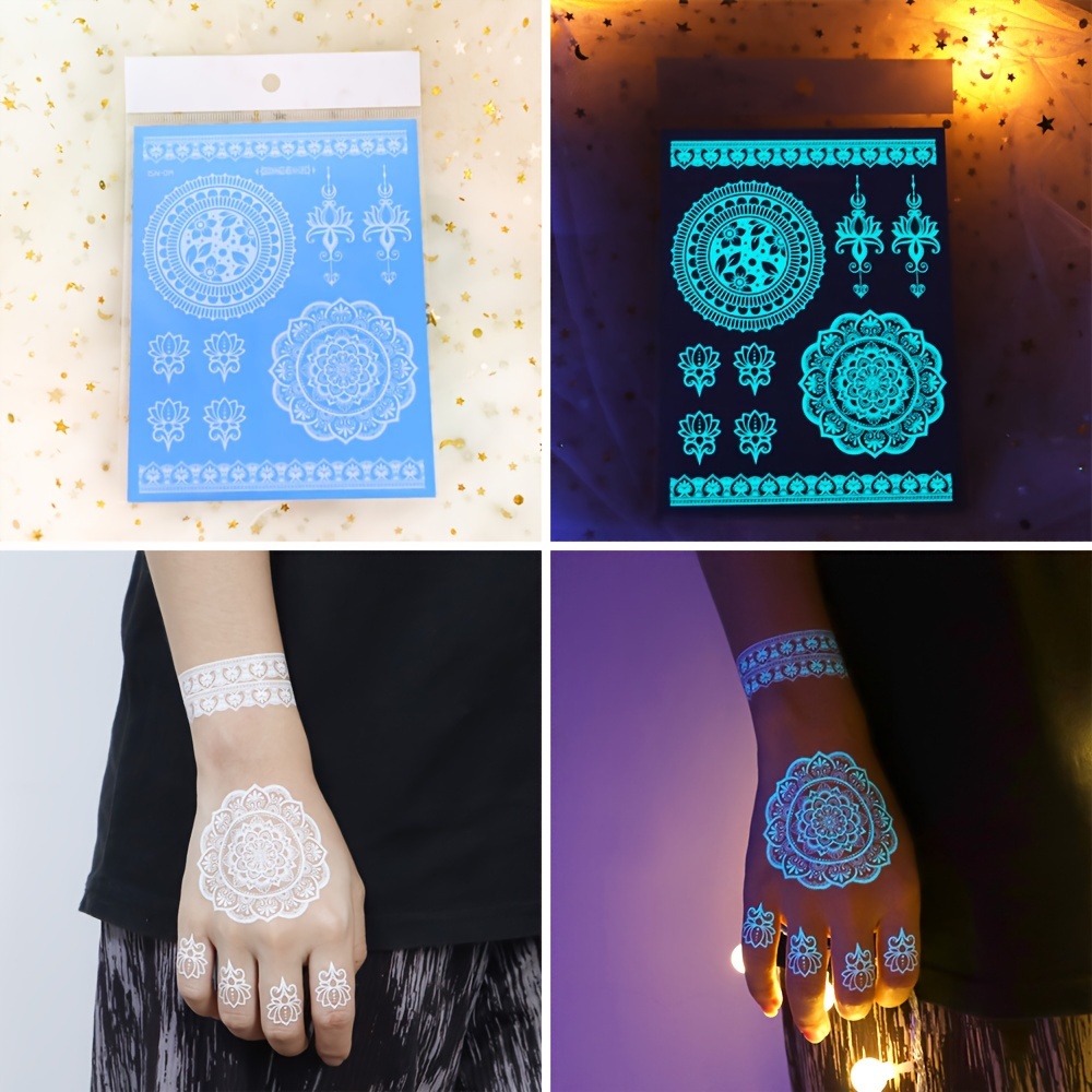 Blauwe lichtgevende henna tatt - Body Jewelry Glue recensie en prijs